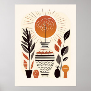 Póster Resumen del Boho moderno Terracotta Vasa decorativ
