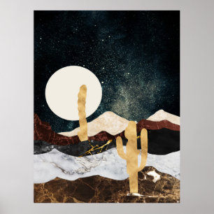 Póster Resumen del cielo nocturno del desierto con Cactus