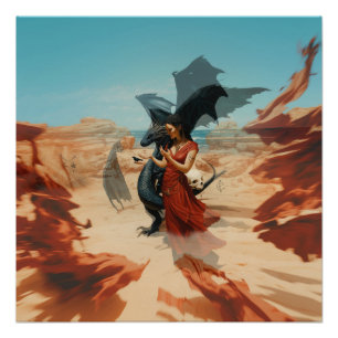 Póster Resumen del cráneo de Dragon Witchy Arte AI semibr