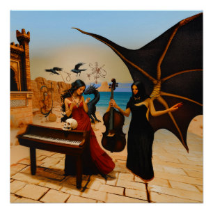 Póster Resumen del cráneo de Dragon Witchy Arte AI semibr