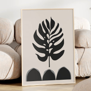 Póster Resumen del crema blanco negro botánico minimalist