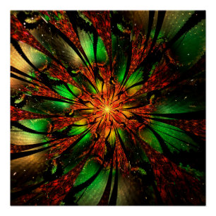 Póster Resumen del diseño de flor fractal.