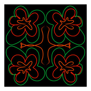 Póster Resumen del diseño de flores verdes y naranjas