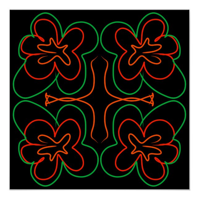 Póster Resumen del diseño de flores verdes y naranjas (Anverso)