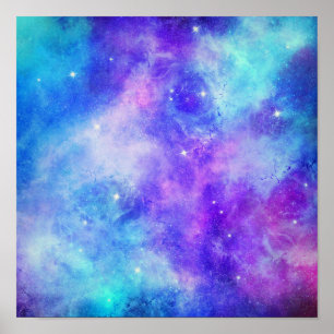 Póster Resumen del espacio de galaxia púrpura y azul
