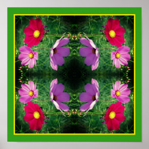 Póster Resumen del espejo del trío de flores Cosmos