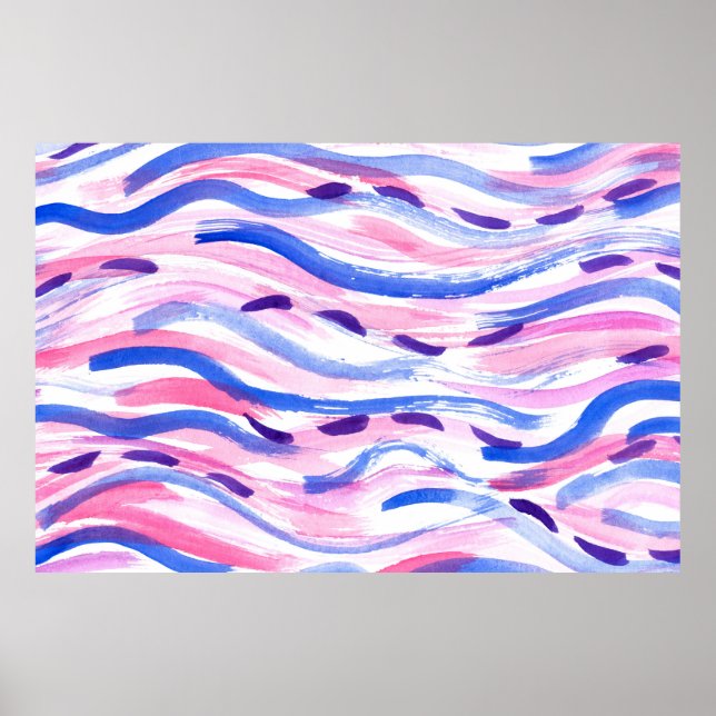 Póster Resumen del fondo de la acuarela a rayas. Brocha d (Frente)