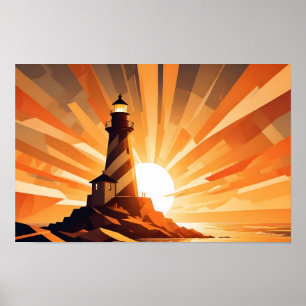 Póster Resumen del fondo marino del faro de paisaje