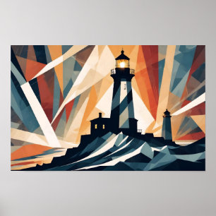 Póster Resumen del fondo marino del faro de paisaje