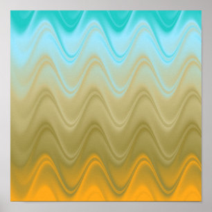 Póster Resumen del Naranja de Wavy Blue Green