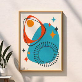 Póster Resumen del Naranja rojo atómico moderno de mediad