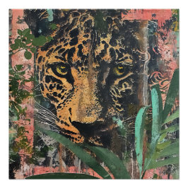 Póster Resumen del paisaje de gatos de la jungla rosa