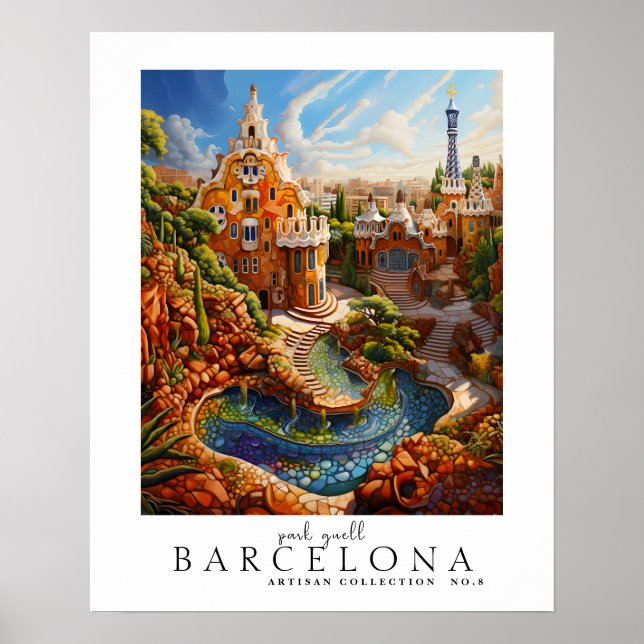 Póster Resumen del Park Guell Barcelona contemporáneo mod (Frente)