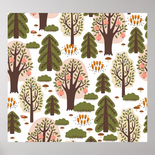 Póster Resumen del patrón de bosque otoñal sin foco (Frente)