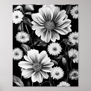 Póster Resumen del patrón floral. Fantasía gris plateado
