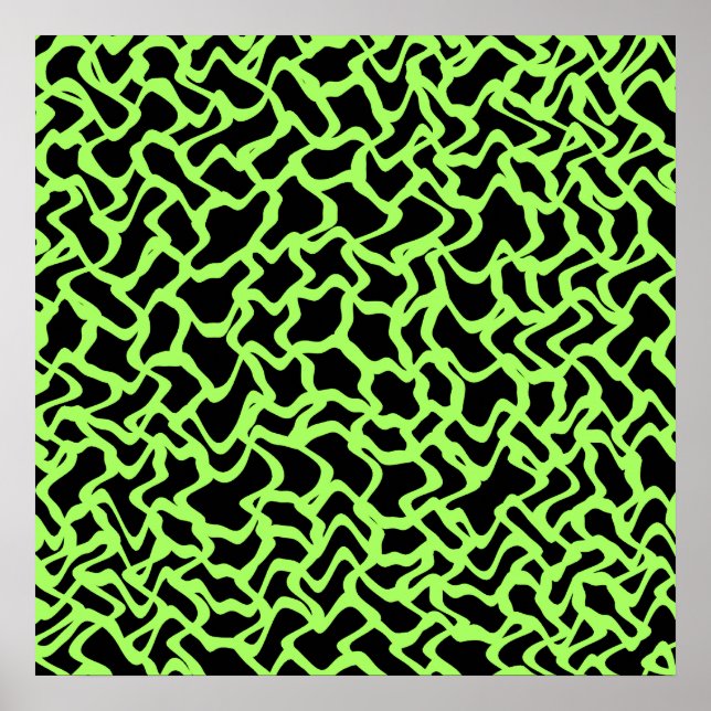 Póster Resumen del patrón gráfico negro y verde limón. (Frente)