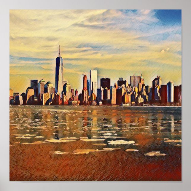 Póster Resumen del Skyline de Nueva York (Frente)
