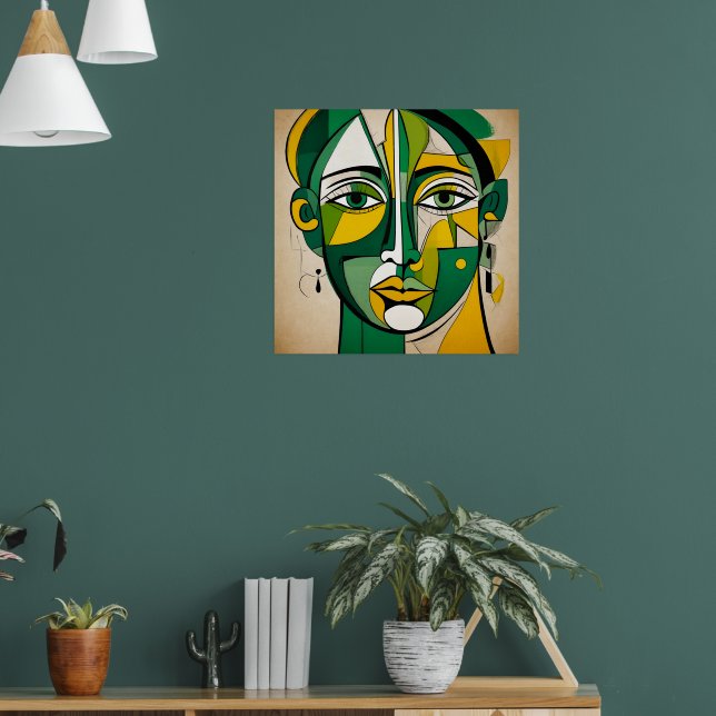 Póster Resumen Dibujo de cara amarilla y verde (Salón 1)