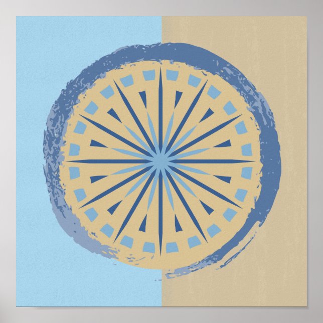 Póster Resumen Diseño de Círculo Azul y Tan Starburst (Frente)