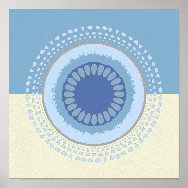 Póster Resumen Diseño de circulo de flor azul y crema (Frente)
