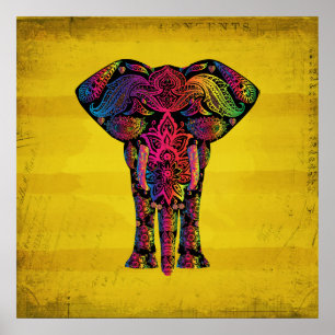 Póster Resumen Diseño decorativo ornamental elefante