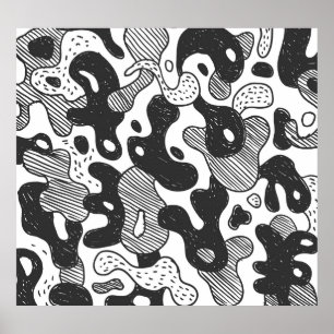 Póster Resumen Doodle Camouflage Estilo negro