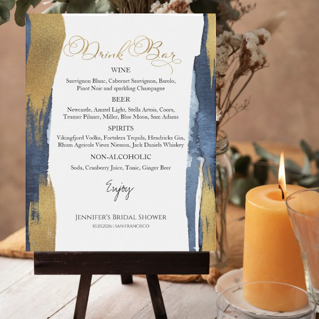 Póster Resumen Dorado Blue Bridal Ducha Bebidas Menú Rótu (Subido por el creador)