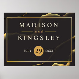 Póster Resumen dorado negro Rótulo Boda asombroso