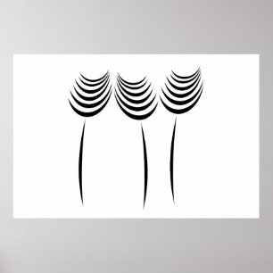 Póster Resumen Elegante Flores blancas negras minimalista