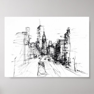 Póster Resumen Esbozo moderno de Cityscape - Premium