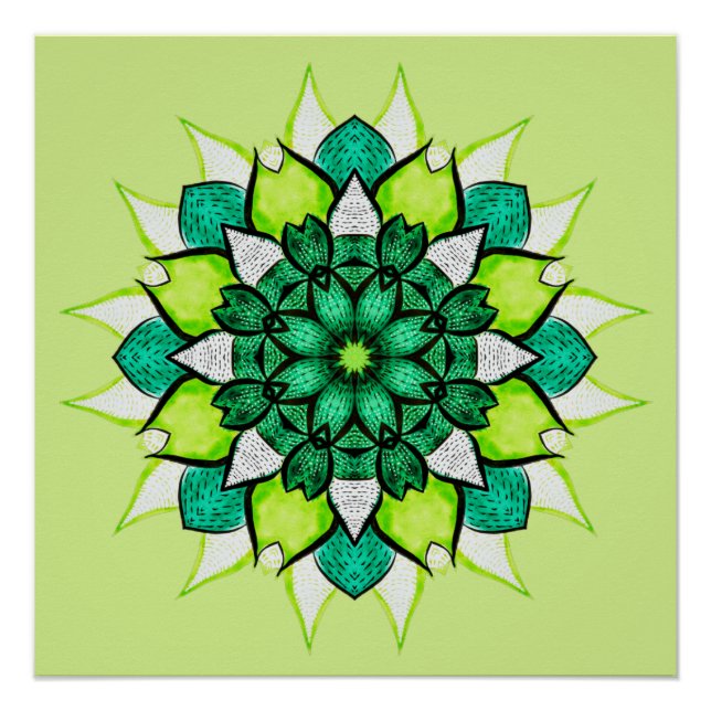 Póster Resumen Flor verde Mandala (Anverso)