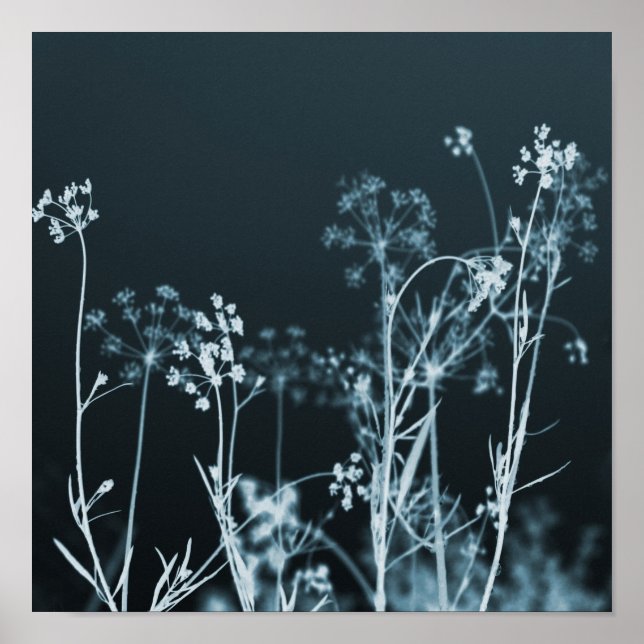 Póster Resumen floral azul oscuro elegante (Frente)