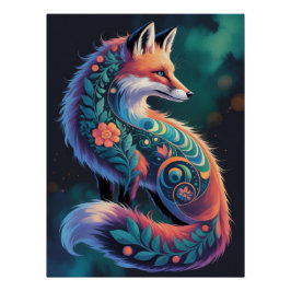Póster Resumen Floral Fox Art