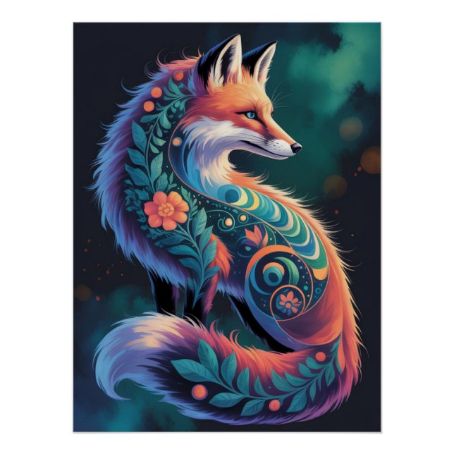 Póster Resumen Floral Fox Art (Anverso)