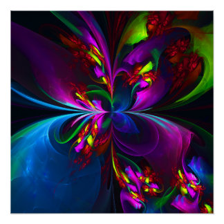 Póster Resumen floral moderno Patrón azul rojo del arte #