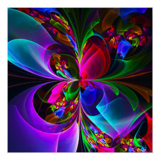 Póster Resumen floral moderno Patrón azul rojo del arte #