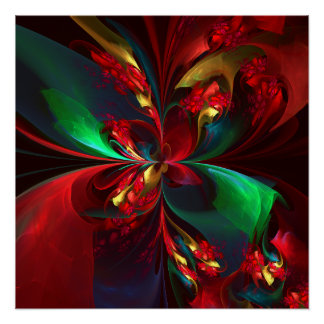 Póster Resumen floral moderno Patrón verde rojo del arte