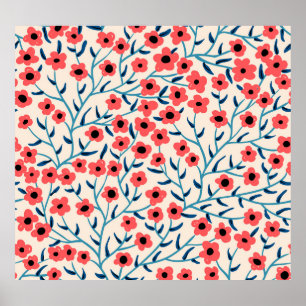 Póster Resumen Floral: Patrón Vintage floreciente.