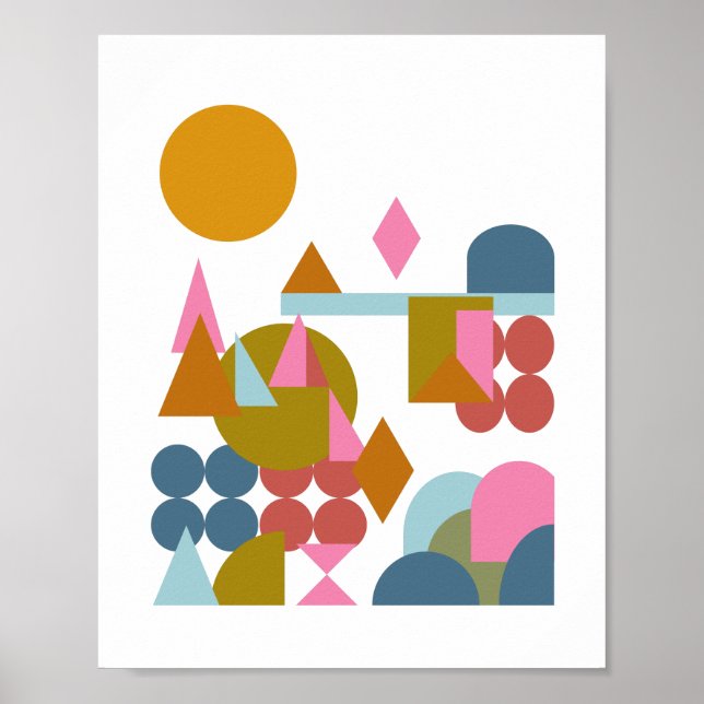 Póster Resumen Formas Paisaje Geométrico Rosa Azul (Frente)