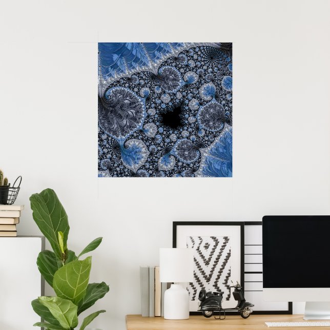 Póster Resumen Fractal azul negro (Oficina en casa)