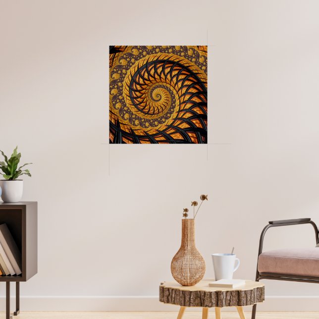 Póster Resumen fractal de espiral de oro y negro (Salón 3)