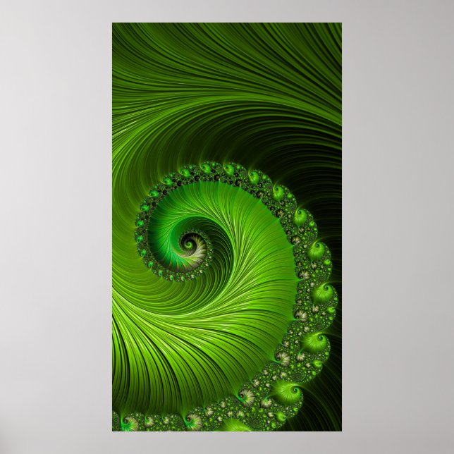 Póster Resumen fractal de espiral verde de primavera clás (Frente)