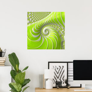 Póster Resumen fractal de espiral verde limón moderno