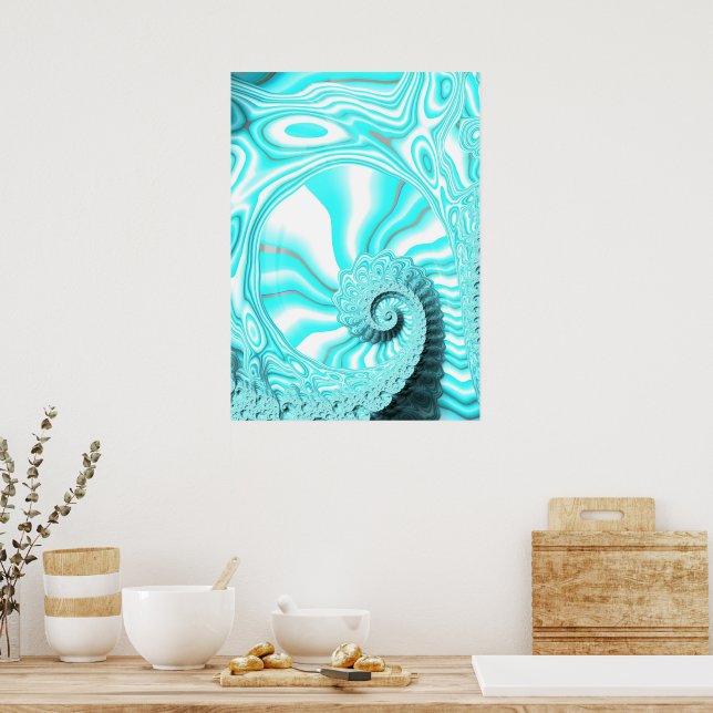 Póster Resumen fractal espiral de la trama Aqua Blue Naut (Cocina)