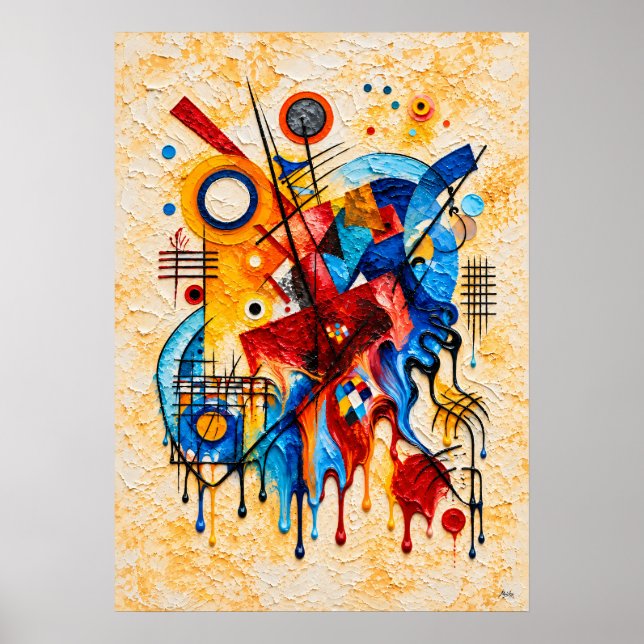 Póster Resumen geométrico abstracto con colores primarios (Frente)
