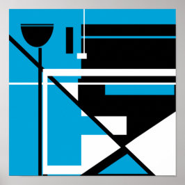 Póster Resumen geométrico blanco negro sobre azul medio