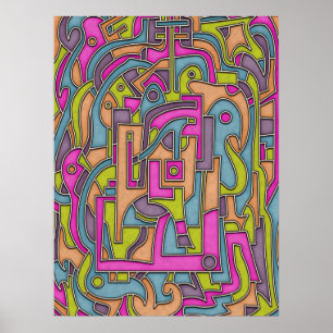 Póster Resumen geométrico mod colorido de los años 60