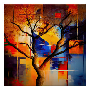 Póster Resumen geométrico moderno con árbol