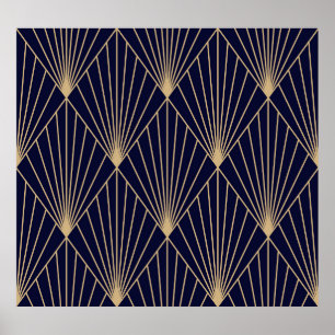 Póster Resumen geométrico Oro azul oscuro