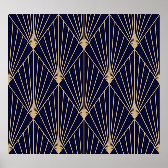 Póster Resumen geométrico Oro azul oscuro (Frente)